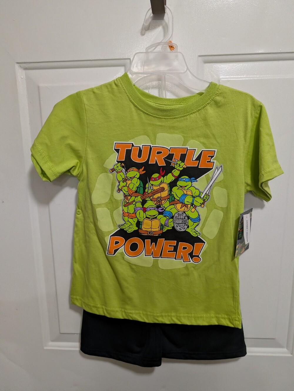 Turtle Power! Lime Green Kids Graphic Tee And Shorts Set Size 5/6.
